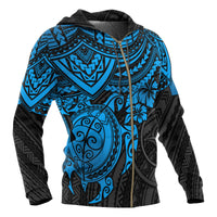 Yap Polynesian Zip up Hoodie Blue Turtle - Polynesian Pride