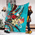 Tonga Premium Blanket - Tribal Flower With Special Turtles Blue Color - Polynesian Pride