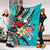 Fiji Premium Blanket - Tribal Flower With Special Turtles Blue Color - Polynesian Pride