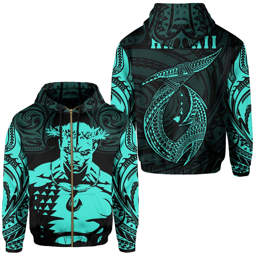 Hawaii Hook Polynesian Turquoise Maui Hoodie (Zip) Unisex Turquoise - Polynesian Pride