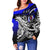 Vanuatu Women's Off Shoulder Sweaters - Tribal Jungle Pattern Blue Color - Polynesian Pride