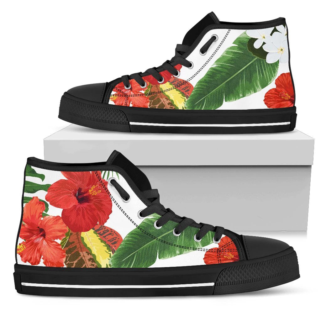 Hawaii White Hibiscus High Top Shoe Mens High Top Black - Polynesian Pride