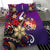 Tonga Polynesian Bedding Set - Tribal Flower With Special Turtles Purple Color - Polynesian Pride