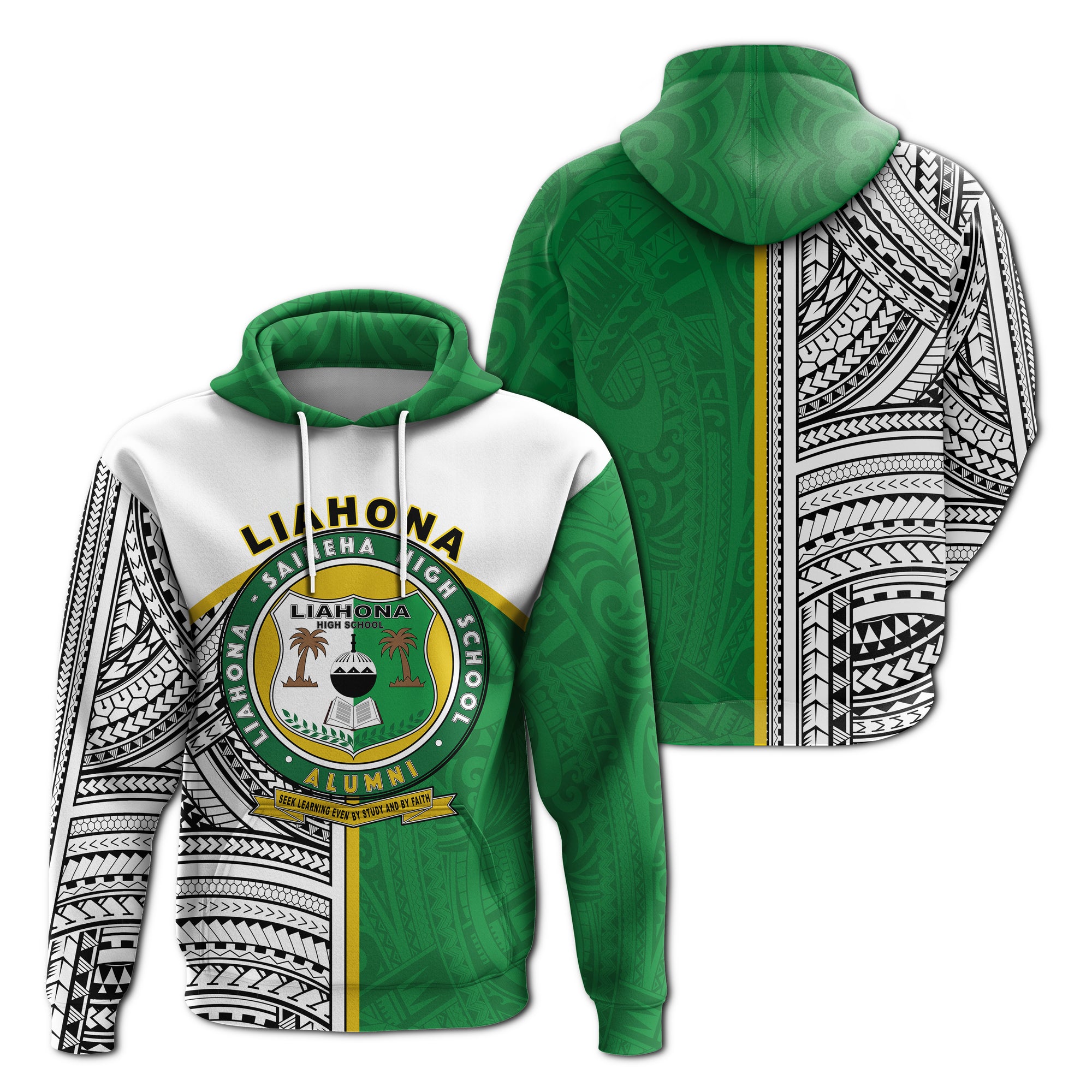 Liahona High School Hoodie Polynesian Patterns LT20 Unisex Green - Polynesian Pride