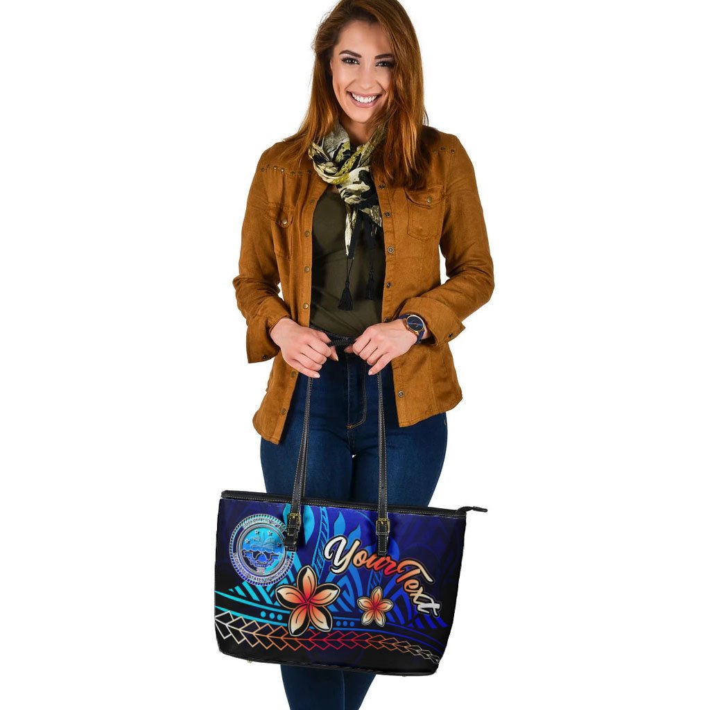 Federated States of Micronesia Custom Personalised Large Leather Tote Bag - Vintage Tribal Mountain - Polynesian Pride