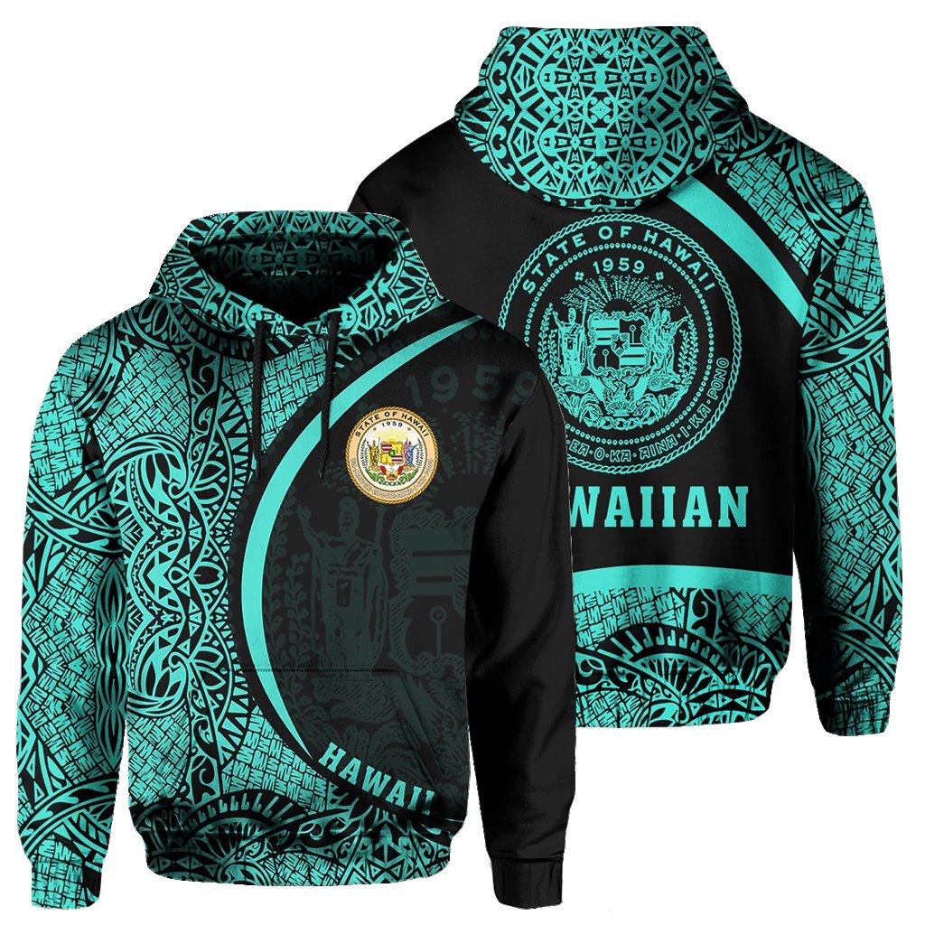 Hawaii Polynesian Hoodie Turquoise Round Style Unisex Turquoise - Polynesian Pride