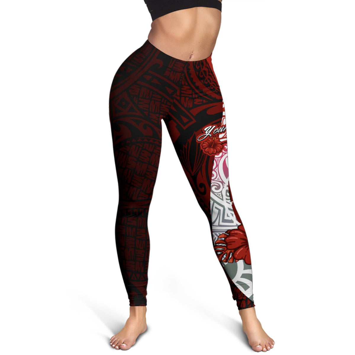 Yap Micronesia Custom Personalised Legging - Coat Of Arm With Hibiscus - Polynesian Pride