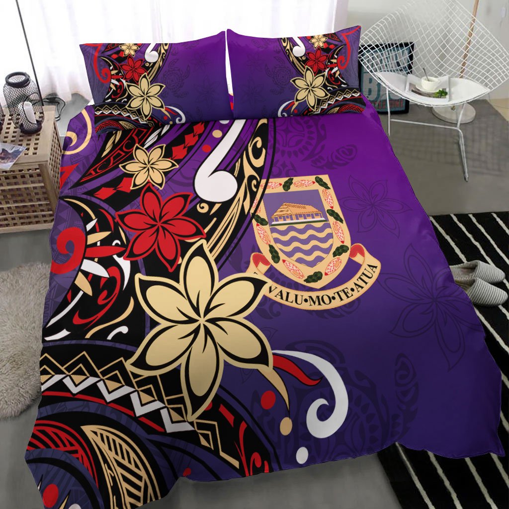 Tuvalu Polynesian Bedding Set - Tribal Flower With Special Turtles Purple Color - Polynesian Pride