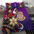 Tuvalu Polynesian Bedding Set - Tribal Flower With Special Turtles Purple Color - Polynesian Pride