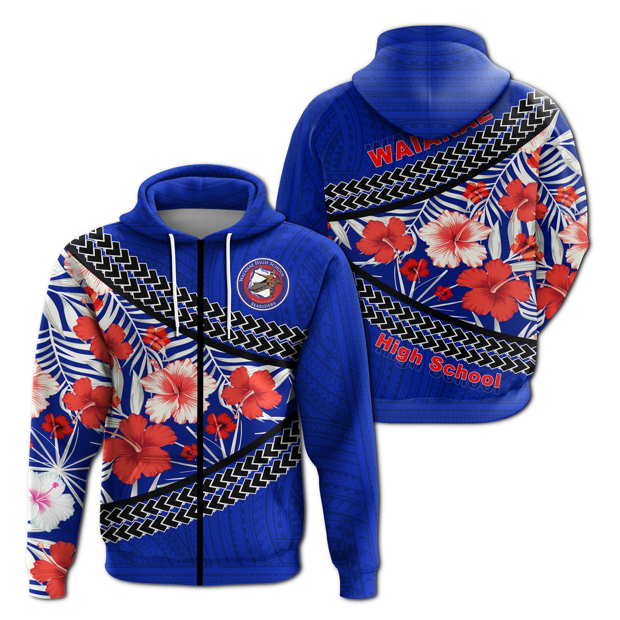 Waianae High School Zip up Hoodie Hawaiian Hibiscus Flowers LT20 Unisex Green - Polynesian Pride