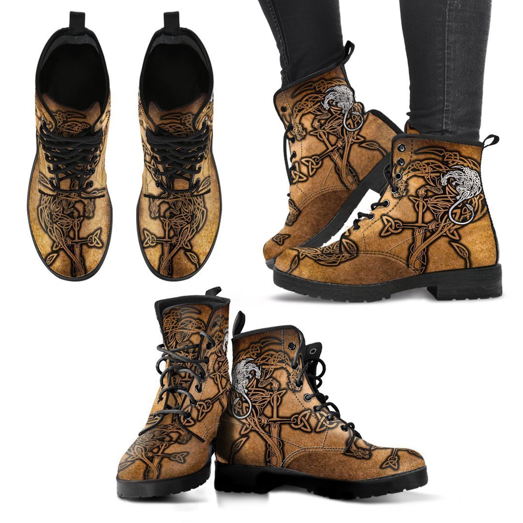 Celtic Dragon Leather Boots - Celtic Dragon With Cross Vintage Style - Polynesian Pride