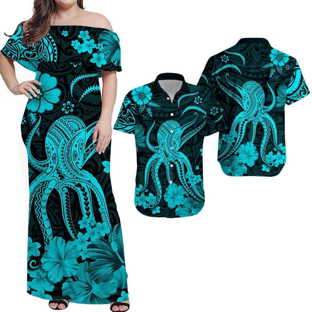 Hawaii Matching Polynesia Octopus Turquoise Hawaiian Dress and Shirt LT13 Turquoise - Polynesian Pride