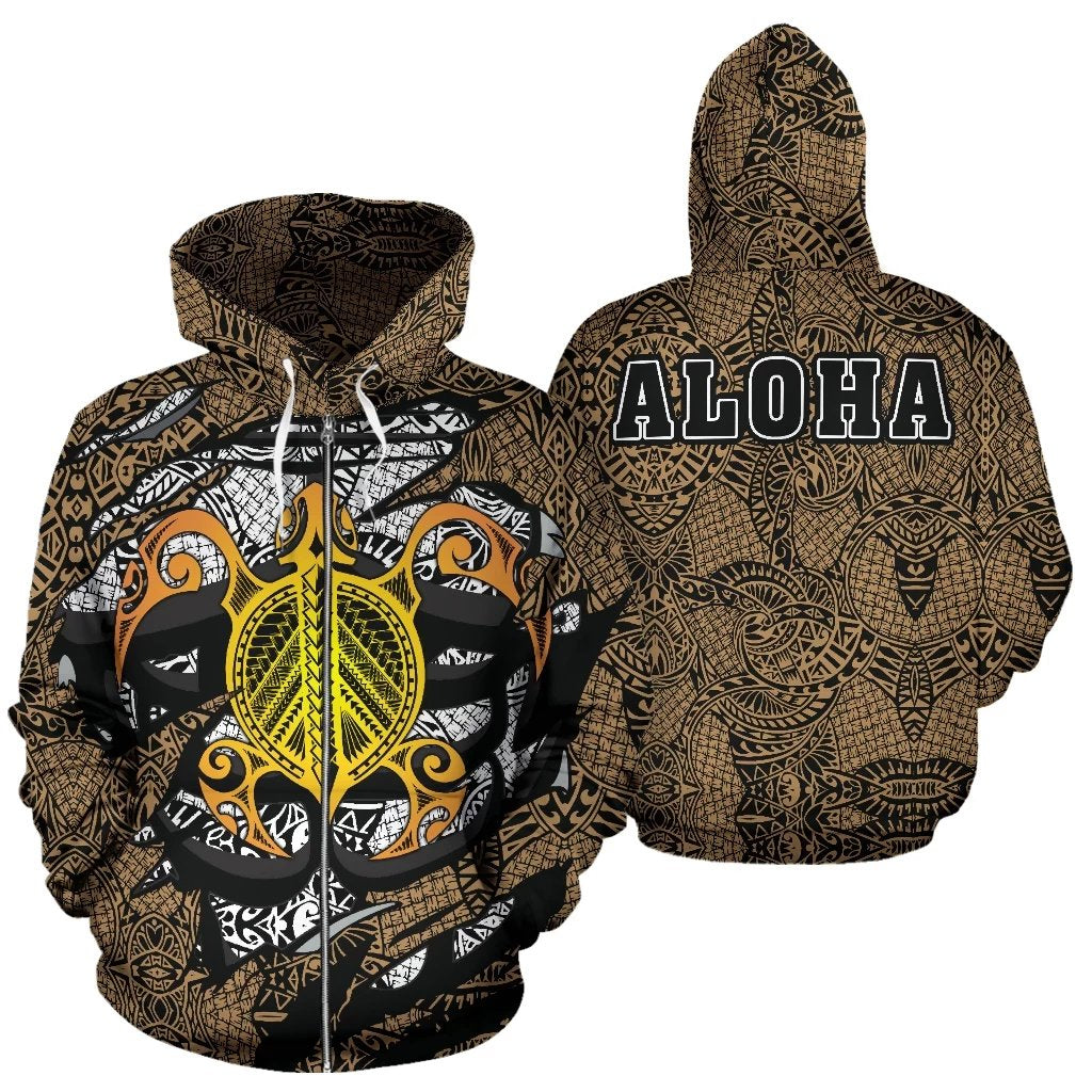 Honu Polynesian Gold Hawaii Turtle Hoodie (Zip) Unisex Gold - Polynesian Pride