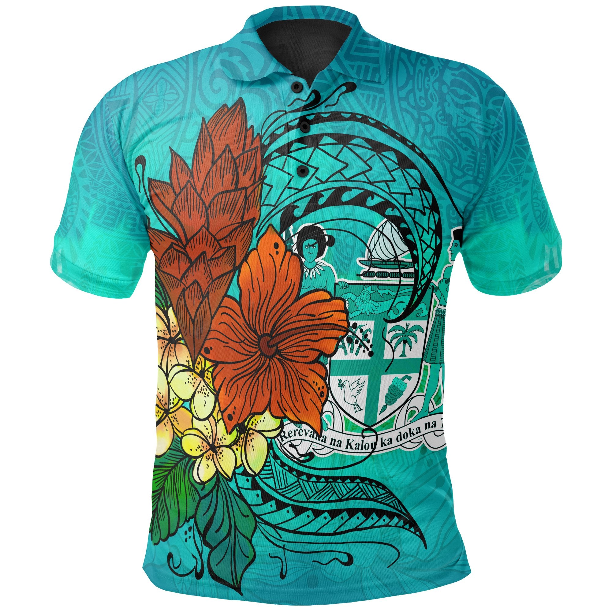 Fiji Polo Shirt Tropical Flowers Style Unisex Blue - Polynesian Pride