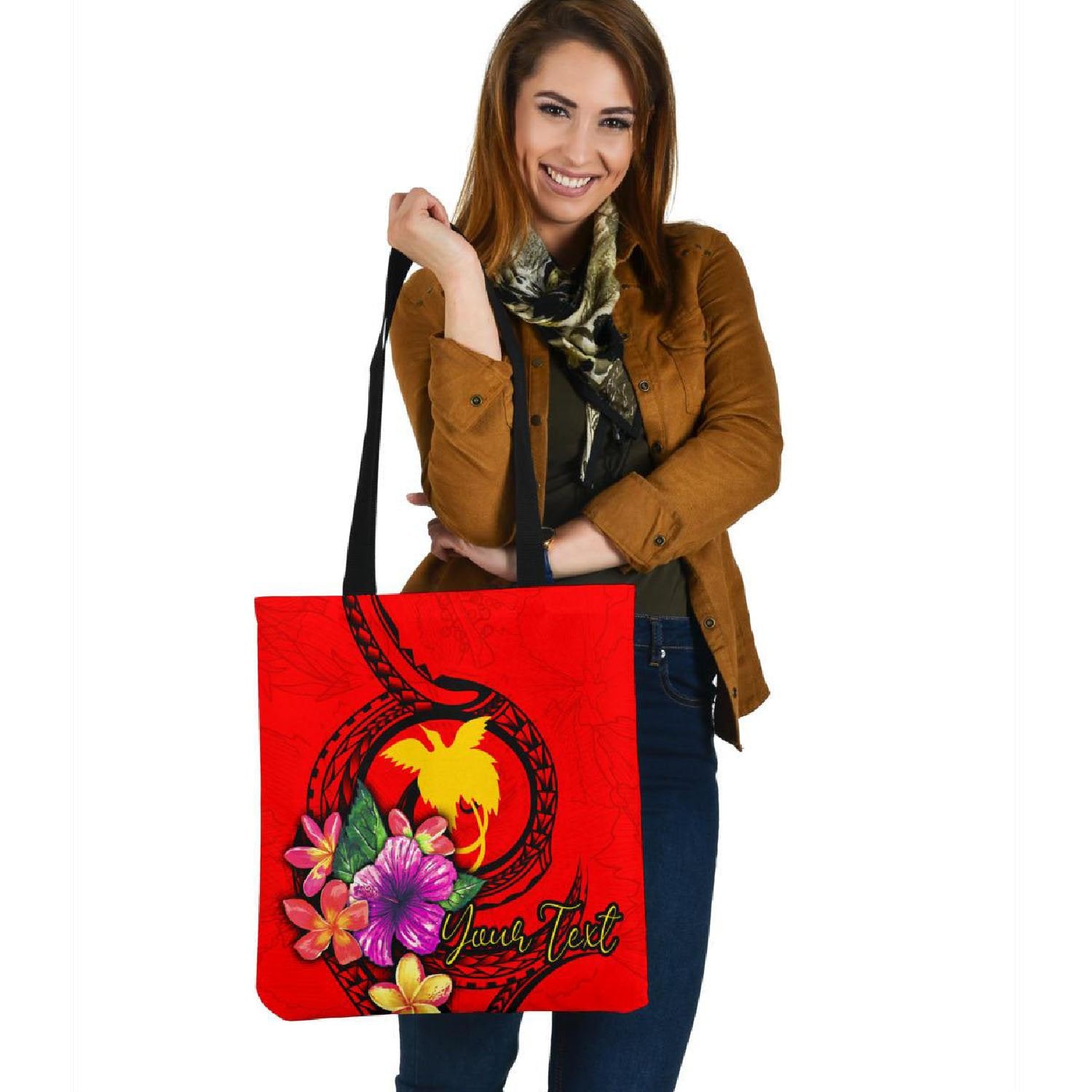 Papua New Guinea Polynesian Custom Personalised Tote Bag - Floral With Seal Red Tote Bag One Size Red - Polynesian Pride