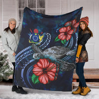 Cook Islands Polynesian Premium Blanket - Blue Turtle Hibiscus - Polynesian Pride