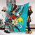 Papua New Guinea Premium Blanket - Tribal Flower With Special Turtles Blue Color - Polynesian Pride