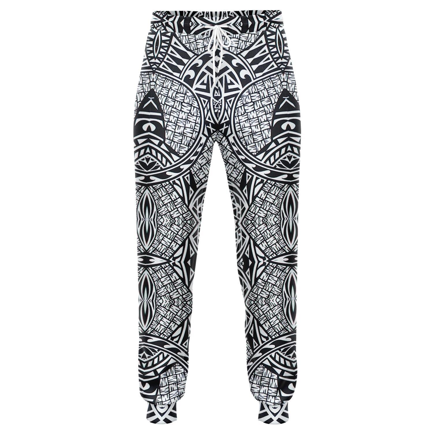 Polynesian Lauhala Mix White Joggers Unisex Black - Polynesian Pride