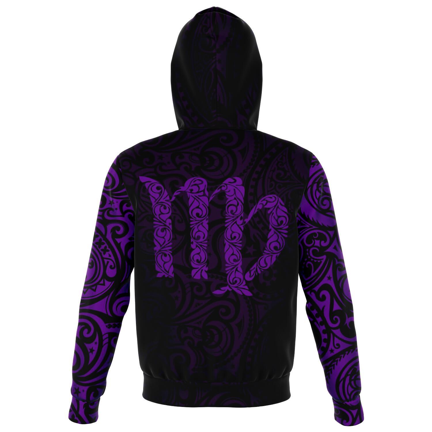 Virgo Zodiac Zip Hoodie Aotearoa Maori Tattoo Unisex Art - Polynesian Pride