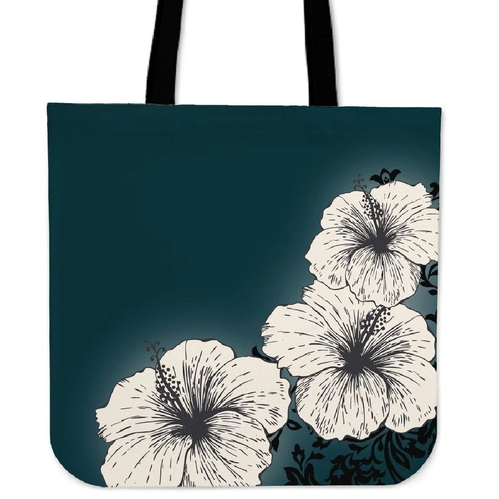 Hibiscus Light White Tote Bag Tote Bag One Size Green - Polynesian Pride