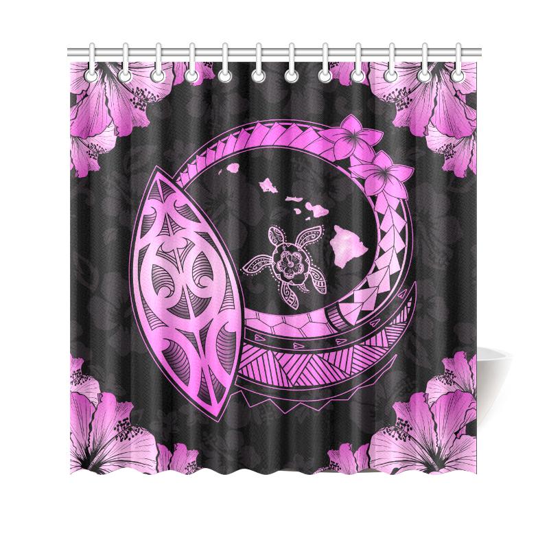 Hawaii Hibiscus Map Hidden Polynesian Pink Turtle Shower Curtain 177 x 172 (cm) Pink - Polynesian Pride