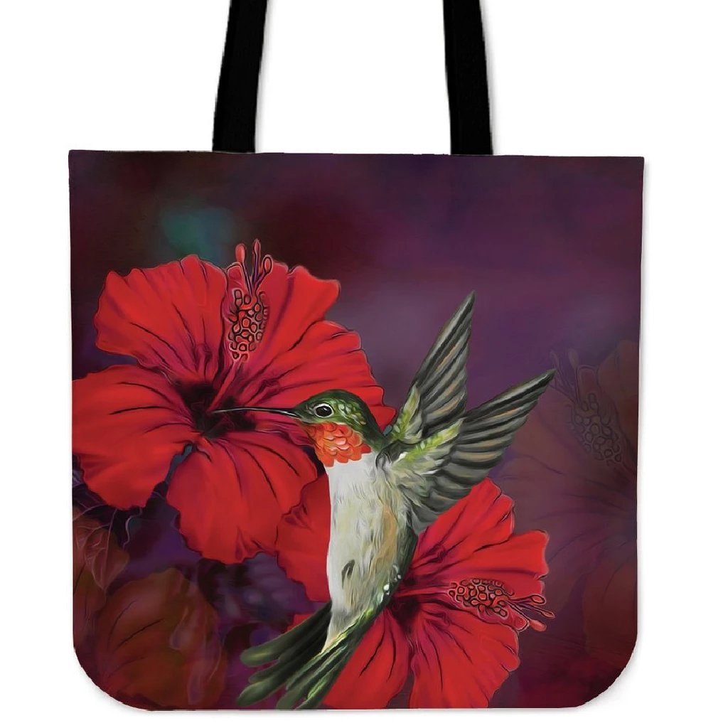 Hibiscus Hummingbird Tote Bag Tote Bag One Size Black - Polynesian Pride