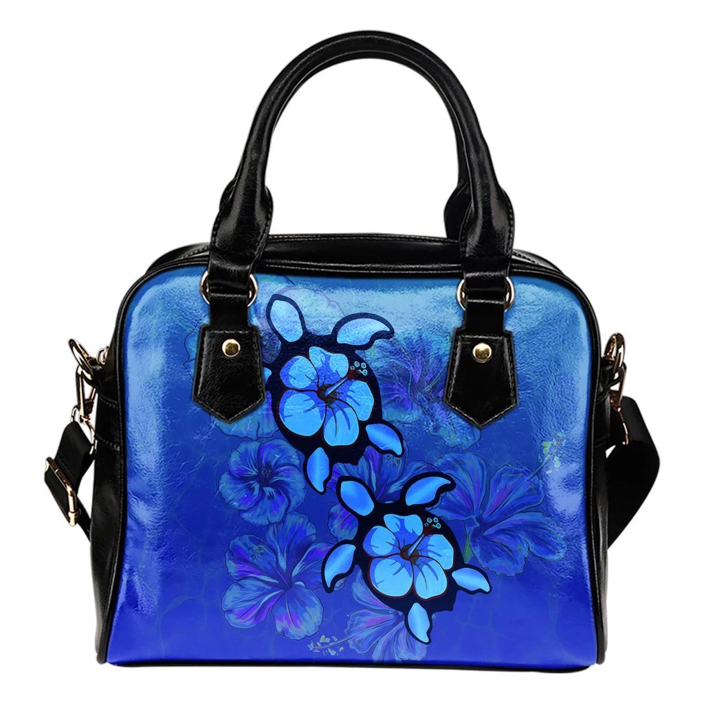 Turtle And Hibiscus Shoulder Handbag 03 One Size Black - Polynesian Pride