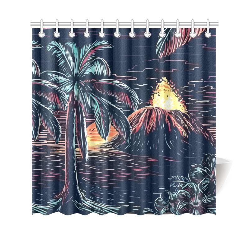 Night On The Land Shower Curtain 177 x 172 (cm) Black - Polynesian Pride