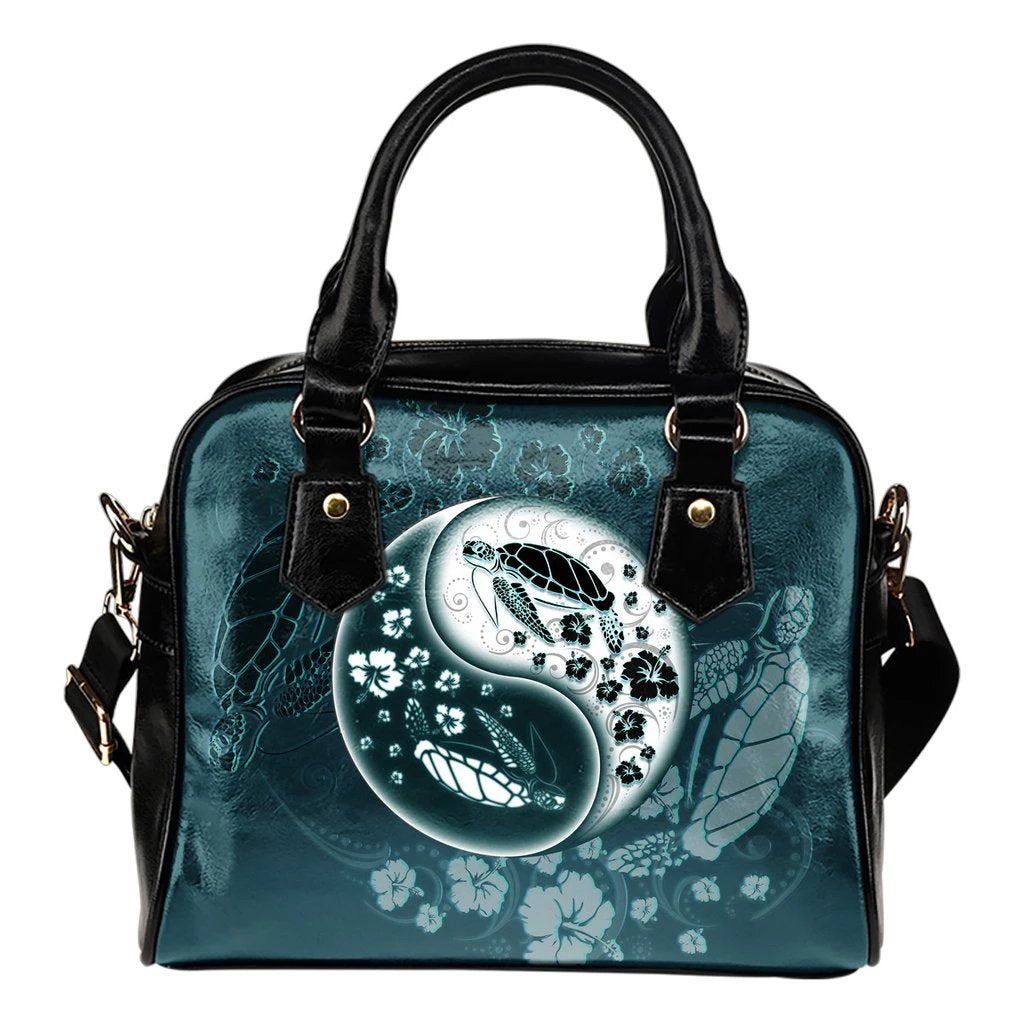 Turtle And Hibiscus Shoulder Handbag 02 One Size Black - Polynesian Pride