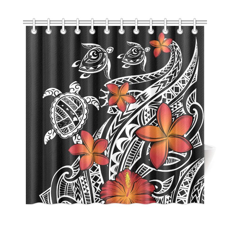 Hawaiian Map Turtle Swim Plumeria Polynesian Shower Curtain 177 x 172 (cm) Black - Polynesian Pride