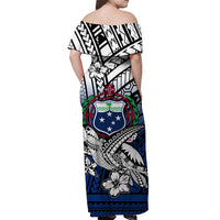 Samoa Off Shoulder Long Dress Hibiscus Flowers Blue LT13 - Polynesian Pride
