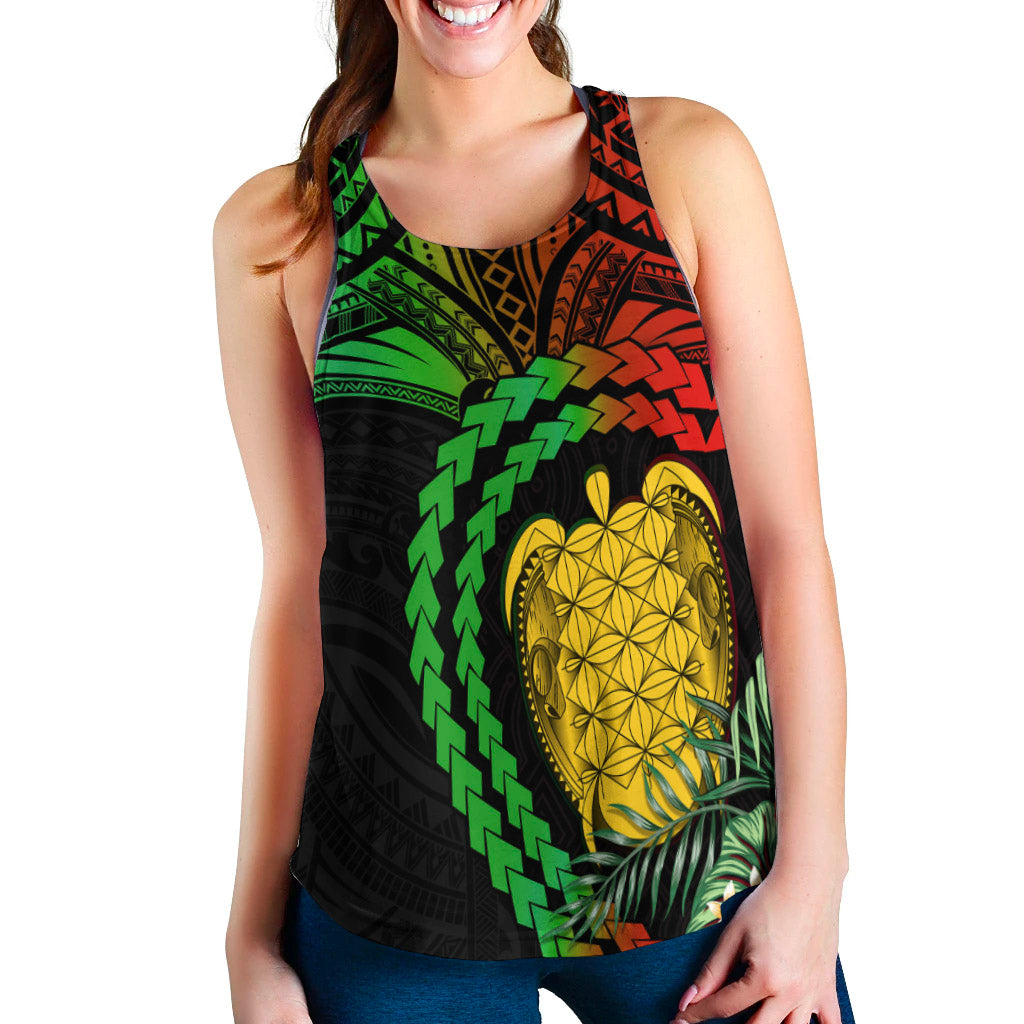 Vanuatu Heart Polynesian Women Racerback Tank Turtle Sand Drawings LT13 Black - Polynesian Pride