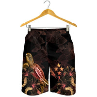 Kosrae Polynesian Men's Shorts - Turtle With Blooming Hibiscus Gold - Polynesian Pride