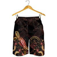 Palau Polynesian Men's Shorts - Turtle With Blooming Hibiscus Gold - Polynesian Pride