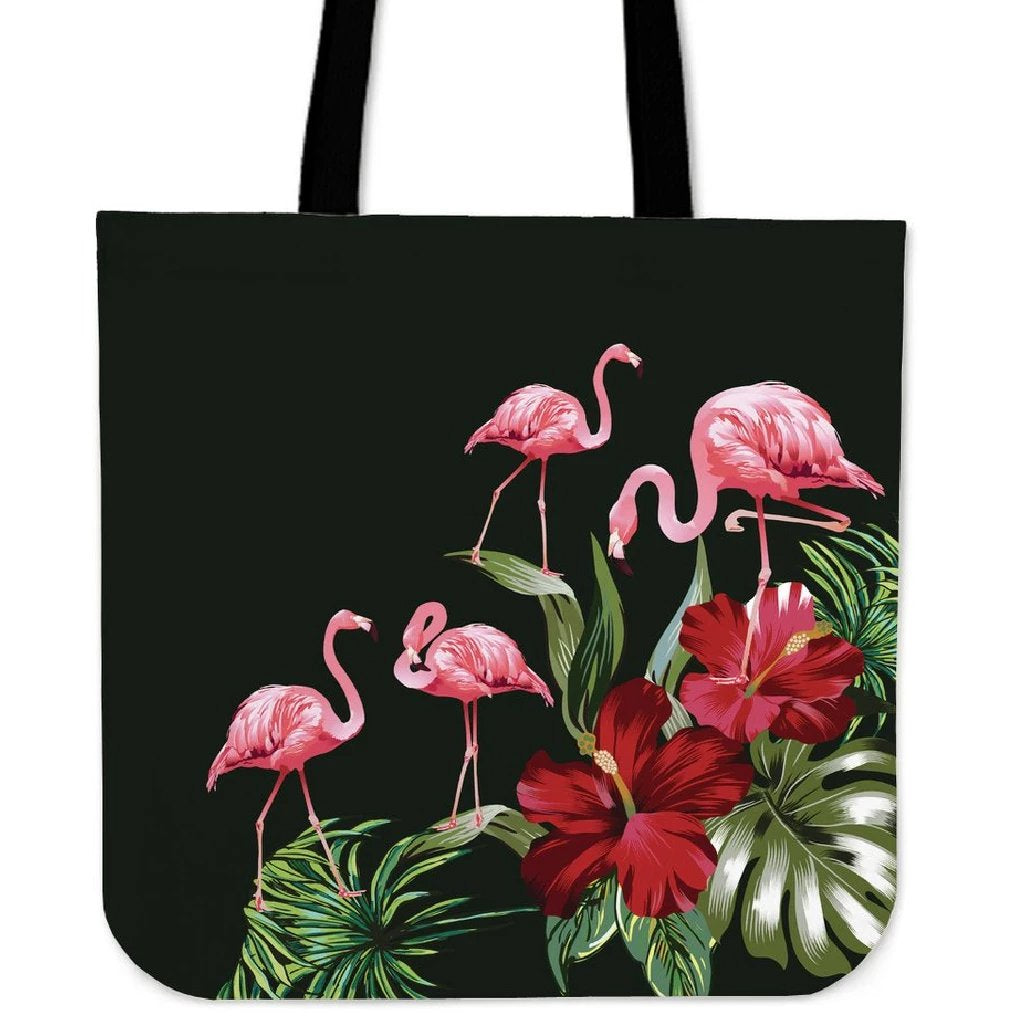 Hibiscus Flamingo Tote Bag Tote Bag One Size Black - Polynesian Pride