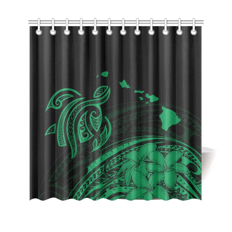 Hawaii Map Plumeria Polynesian Green Turtle Shower Curtain 177 x 172 (cm) Green - Polynesian Pride