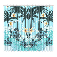 Cook Islands Window Curtain - Blue Turtle Hibiscus One Size cook Window Curtain 52"x96"(Two Piece) Blue - Polynesian Pride
