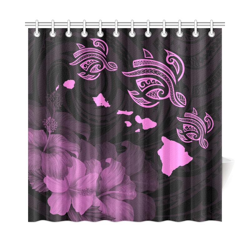 Hawaii Hibiscus Map Polynesian Ancient Pink Turtle Shower Curtain - Polynesian Pride