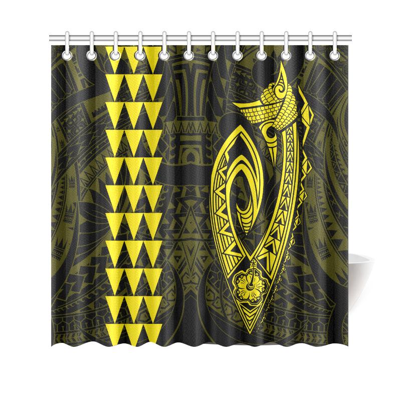 Hawaii Kakau Makau Fish Hook Polynesian Shower Curtain - Yellow 177 x 172 (cm) Yellow - Polynesian Pride