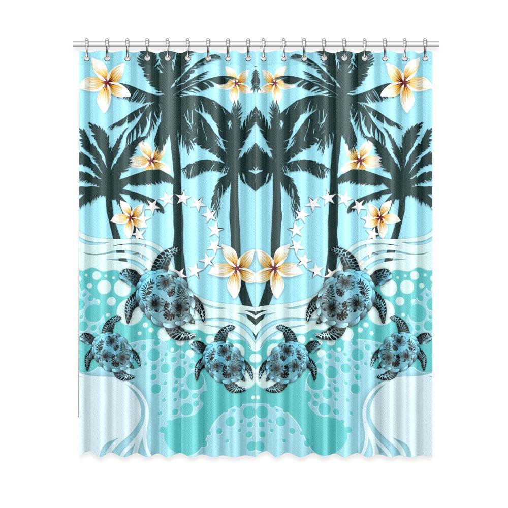Cook Islands Window Curtain - Blue Turtle Hibiscus One Size cook Window Curtain 52"x120"(Two Piece) Blue - Polynesian Pride