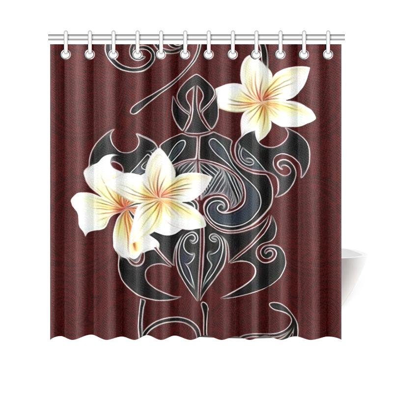 Turtle Poly Tribal Plumeria Red Shower Curtain 177 x 172 (cm) Red - Polynesian Pride