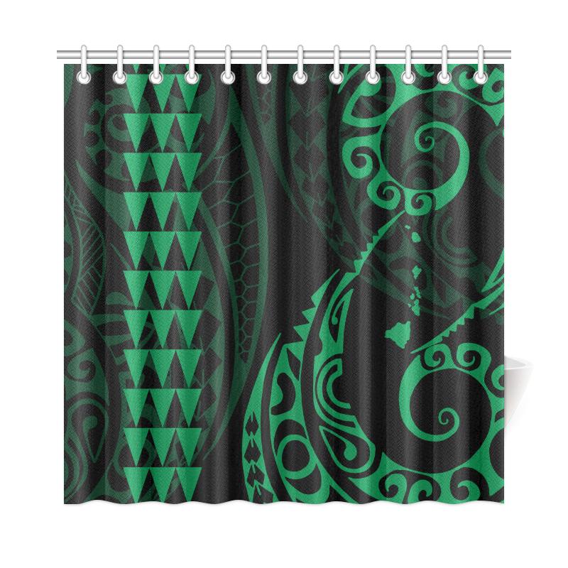 Hawaii Kakau Green Polynesian Shower Curtain - Polynesian Pride