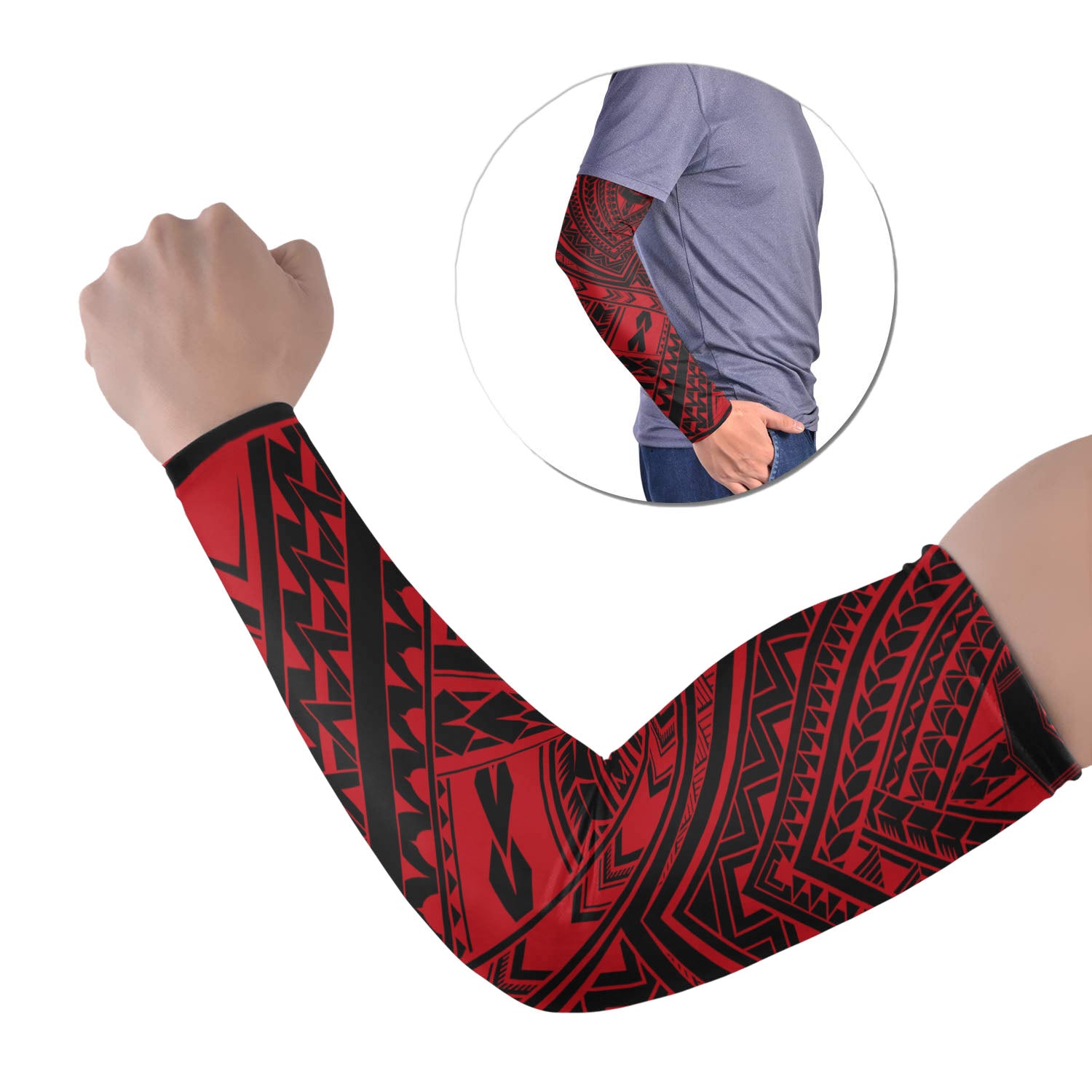 Polynesian Tribal Tattoo Arm Sleeve 43 (Set of Two) Colorful No.26 LT6 Set of 2 Red - Polynesian Pride