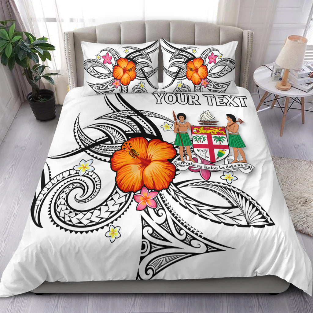 (Custom Personalised) Fiji Bedding Set - Hibiscus With Tribal White - LT12 White - Polynesian Pride