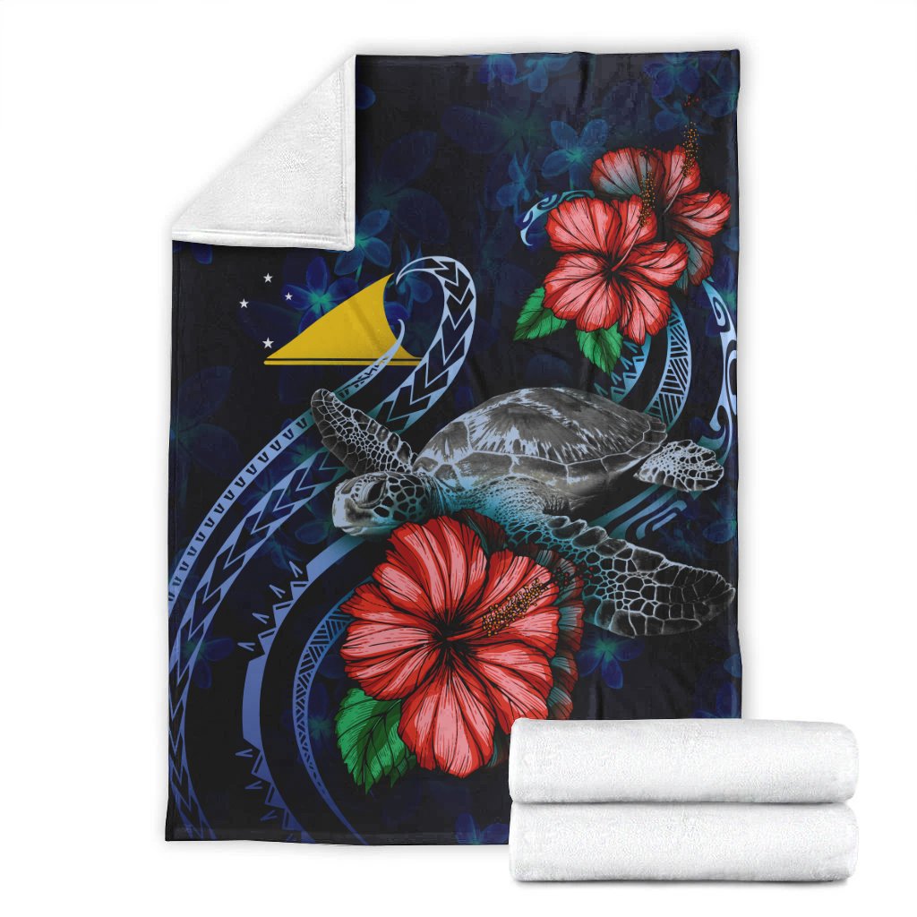 Tokelau Polynesian Premium Blanket - Blue Turtle Hibiscus - Polynesian Pride