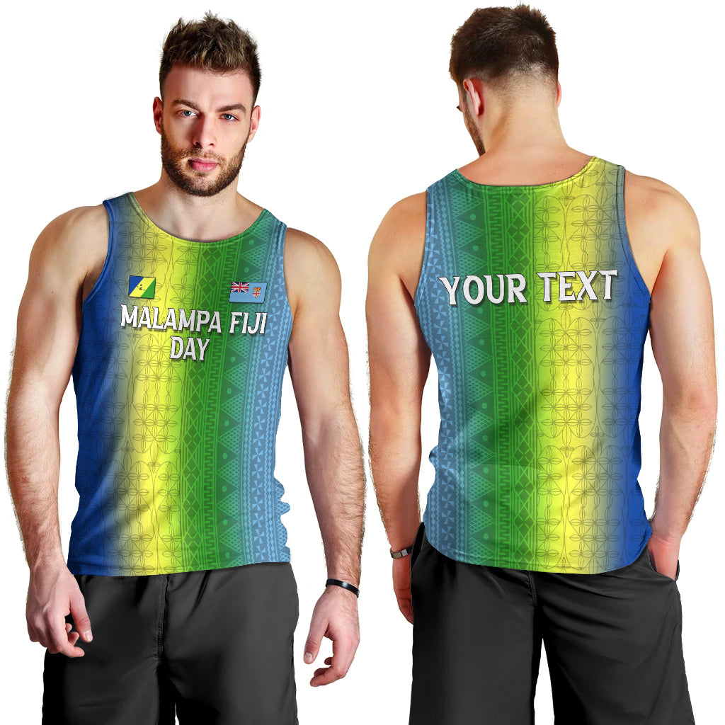 (Custom Personalised) Vanuatu Malampa Fiji Day Men's Tank Top - Flag Version - LT12 Blue - Polynesian Pride