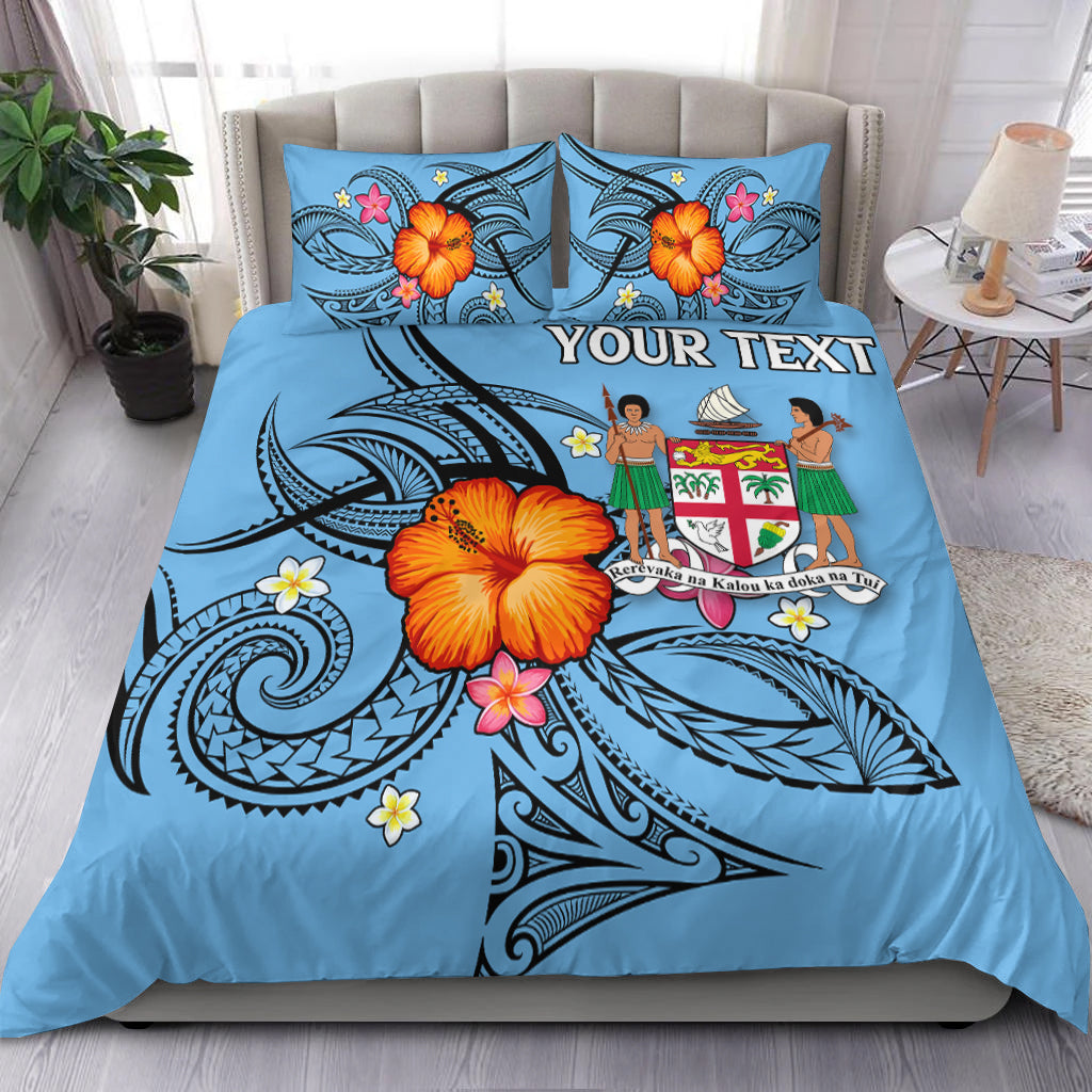 (Custom Personalised) Fiji Bedding Set - Hibiscus With Tribal - LT12 Blue - Polynesian Pride