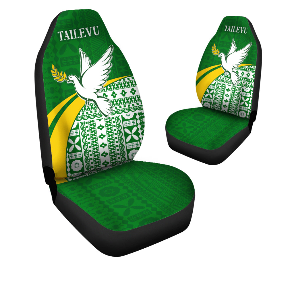 Tailevu Rugby Car Seat Covers Fiji Rugby Tapa Pattern Green LT13 Universal Fit Green - Polynesian Pride