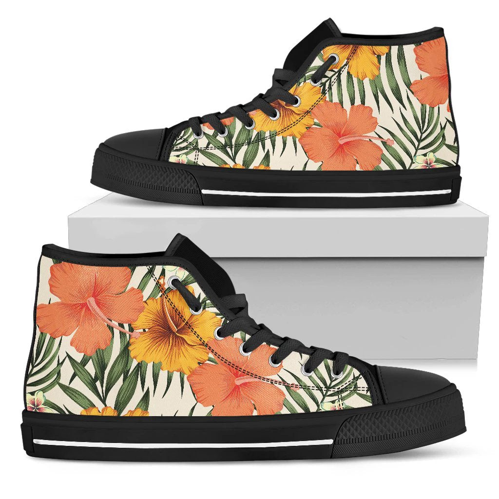 Hawaii Yellow Hibiscus High Top Shoe Mens High Top Black - Polynesian Pride