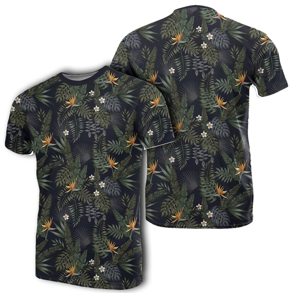 Hawaii Tropical Leaves and Flowers In The Night Style T Shirt Unisex White - Polynesian Pride